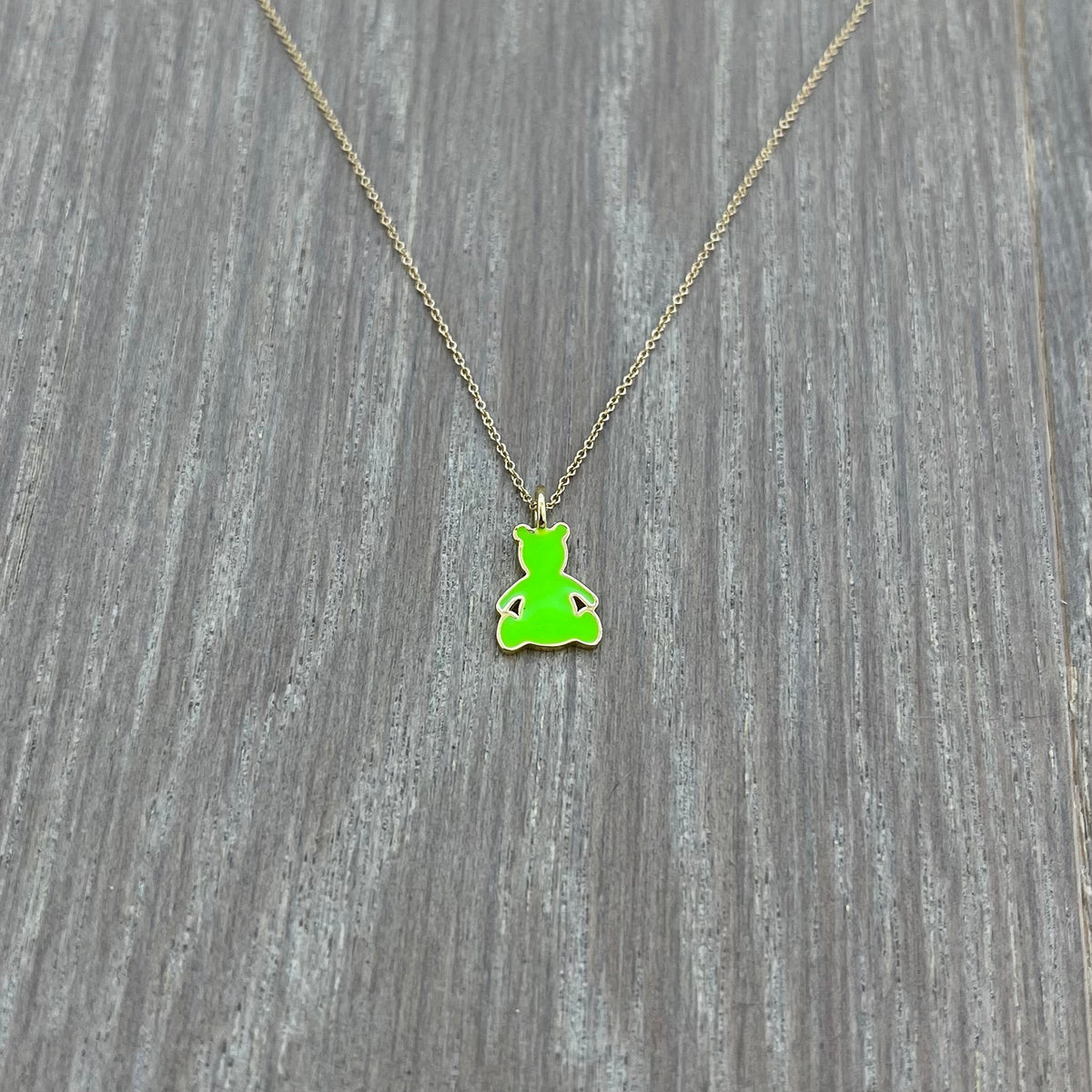 Neon Green Gold Teddy Bear Pendant with Necklace | K by Krystyna