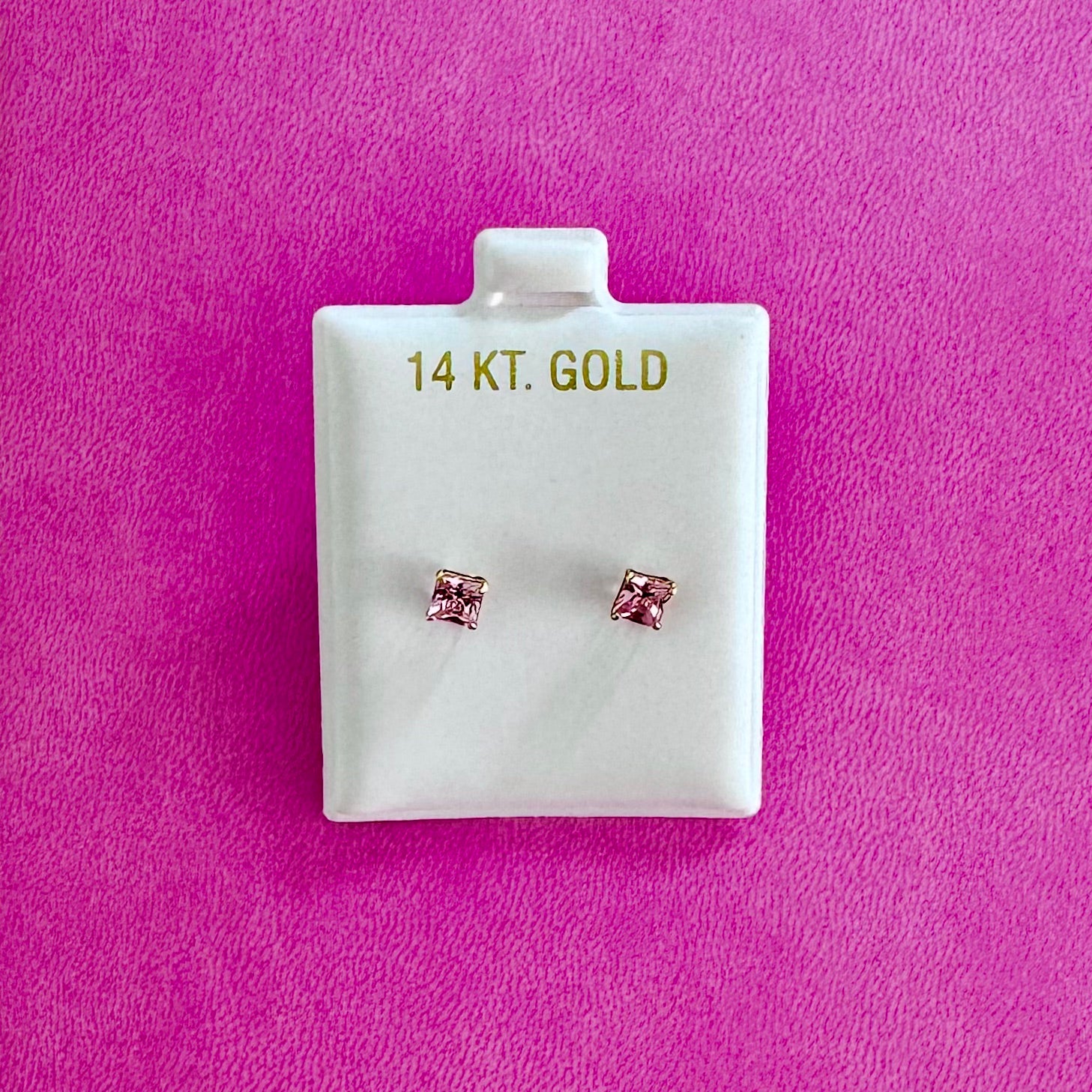 Rose Pink Cubic Zirconia Stud Earrings: 14k Yellow Gold