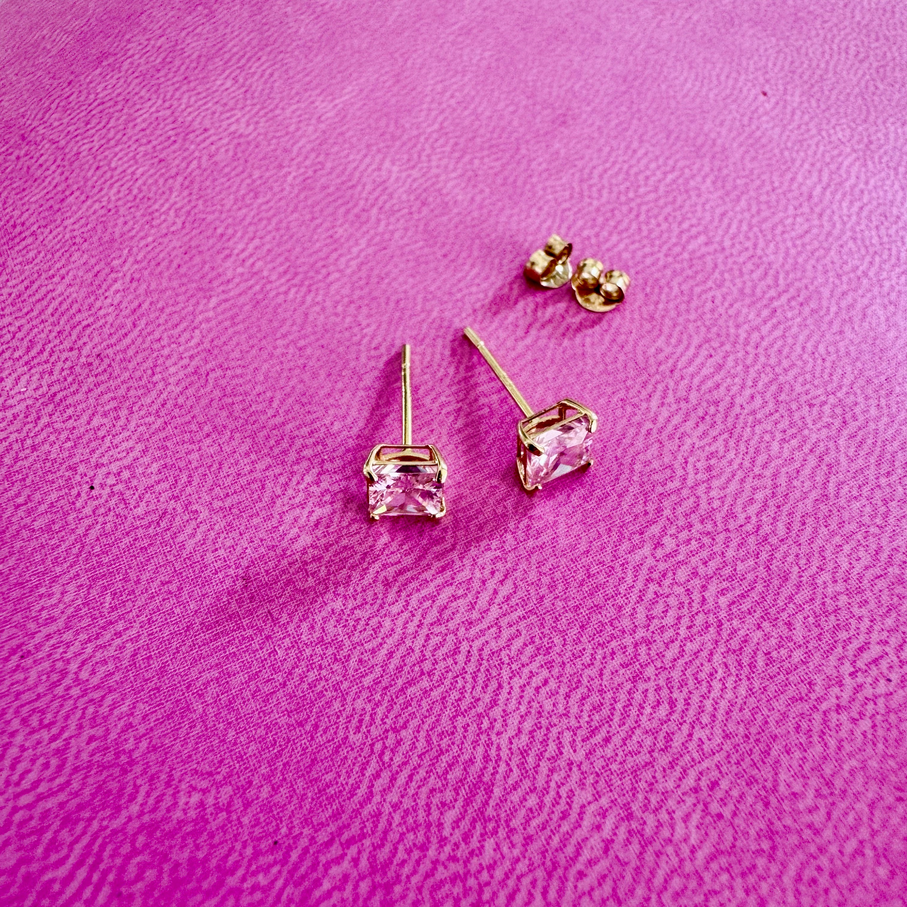 Rose Pink Cubic Zirconia Stud Earrings: 14k Yellow Gold