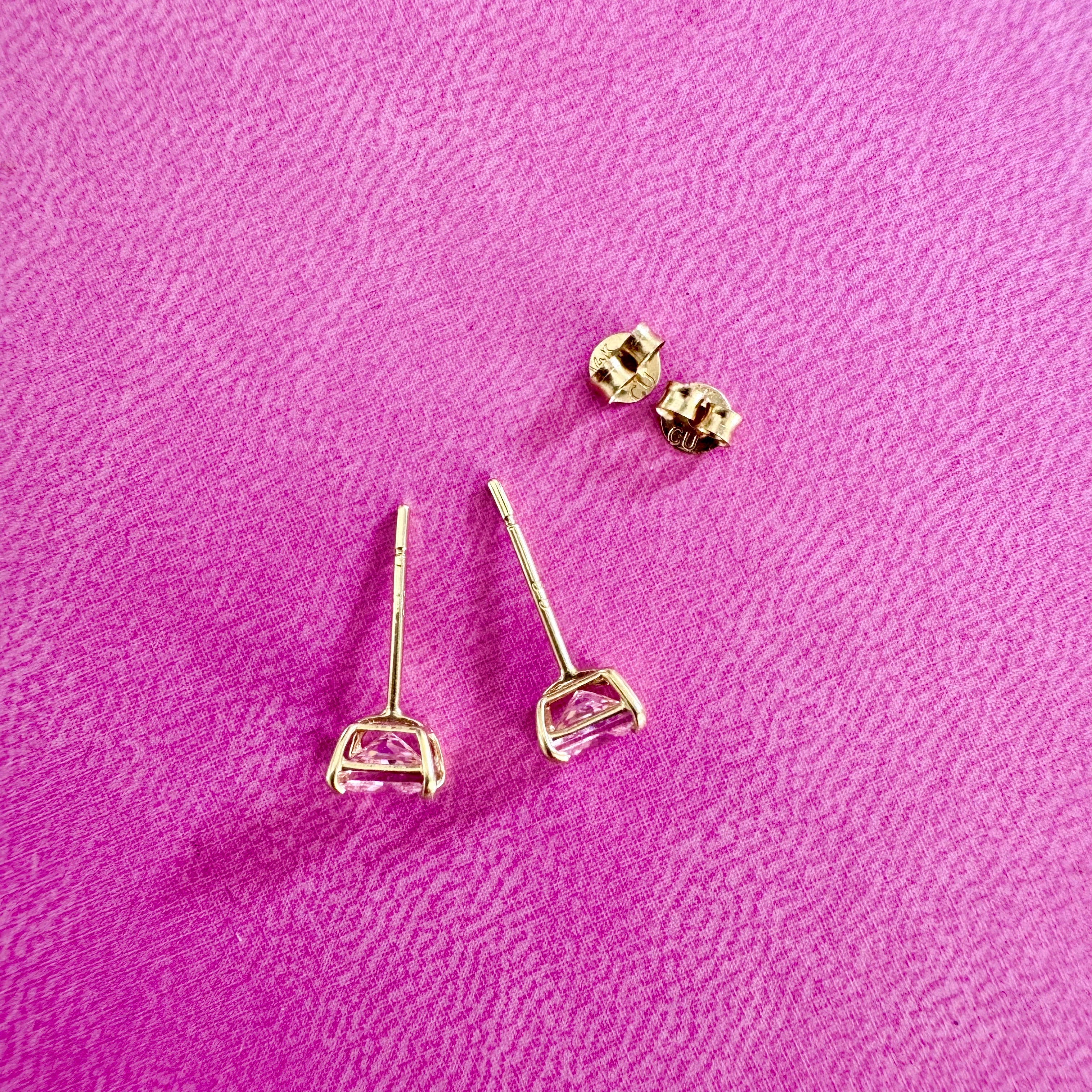 Rose Pink Cubic Zirconia Stud Earrings: 14k Yellow Gold