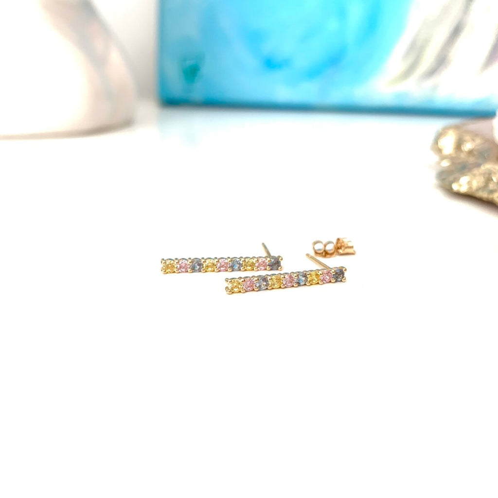 Gold Drop Earrings with Colorful Stones: Aquamarine, Citrine, Rose