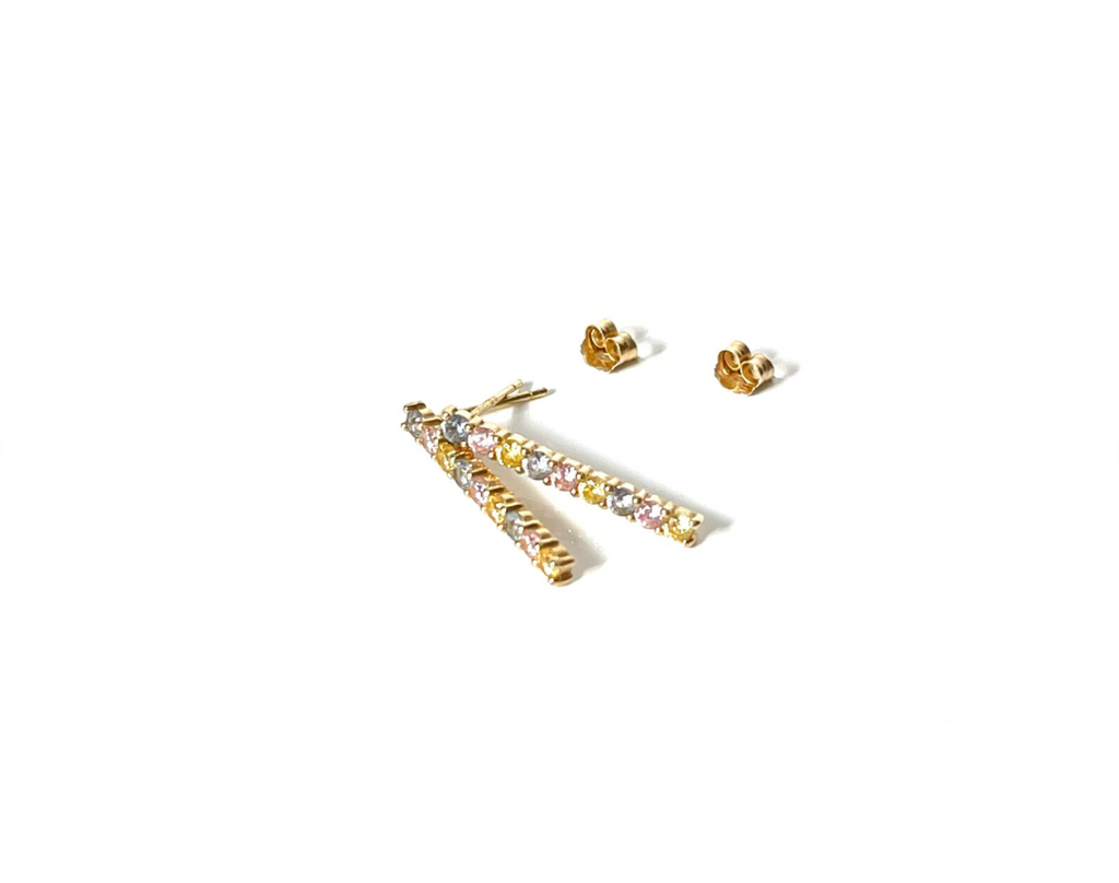 Gold Drop Earrings with Colorful Stones: Aquamarine, Citrine, Rose