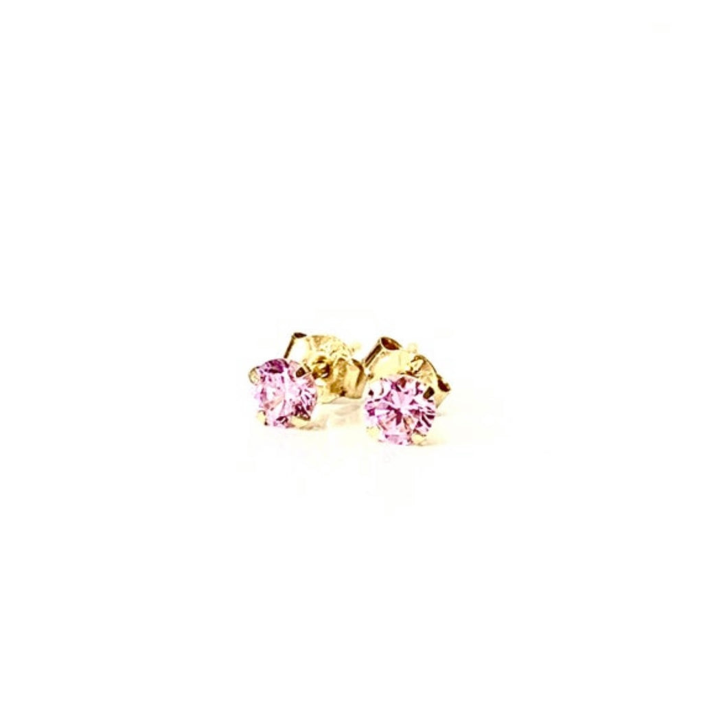Mini Pink Rose Stud Earrings in 14k Yellow Gold