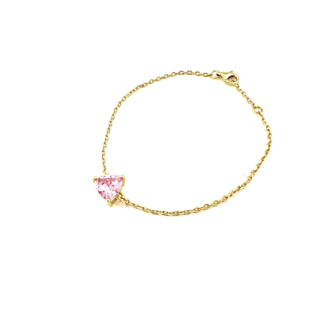 Pink Rose Triangle Shaped Gold Link Chain Bracelet