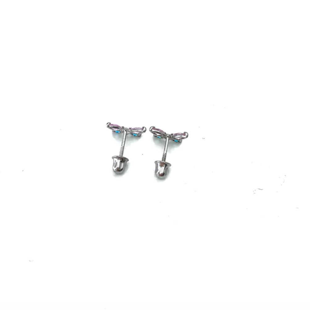 Butterfly Earring Set with Aquamarine & Roze Stones in White Gold