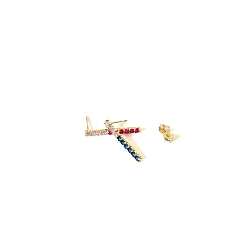 Gold Drop Earrings with Colorful Stones: Roze, Sapphire, Ruby