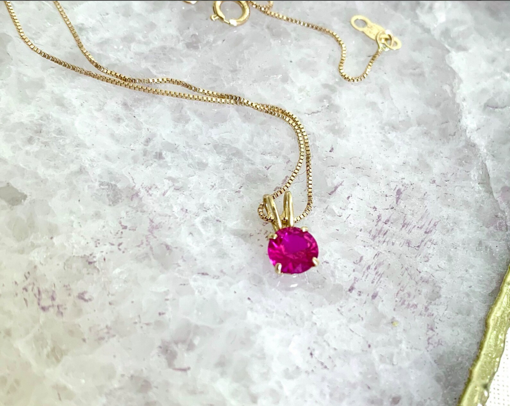 Ruby Pendant with Gold Necklace