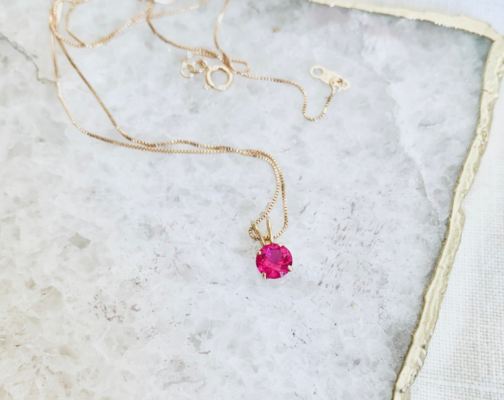 Ruby Pendant with Gold Necklace