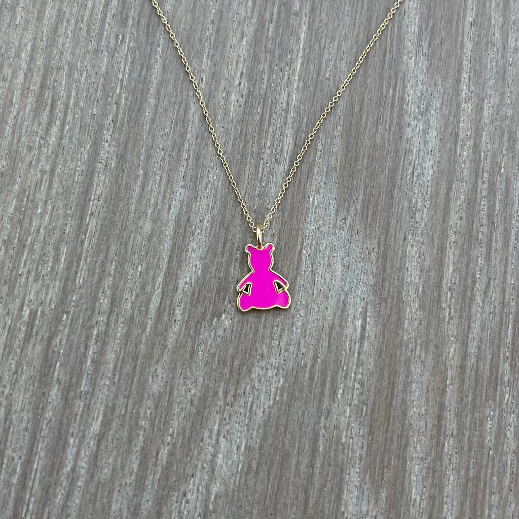 Bright Purple Gold Teddy Bear Pendant with Necklace