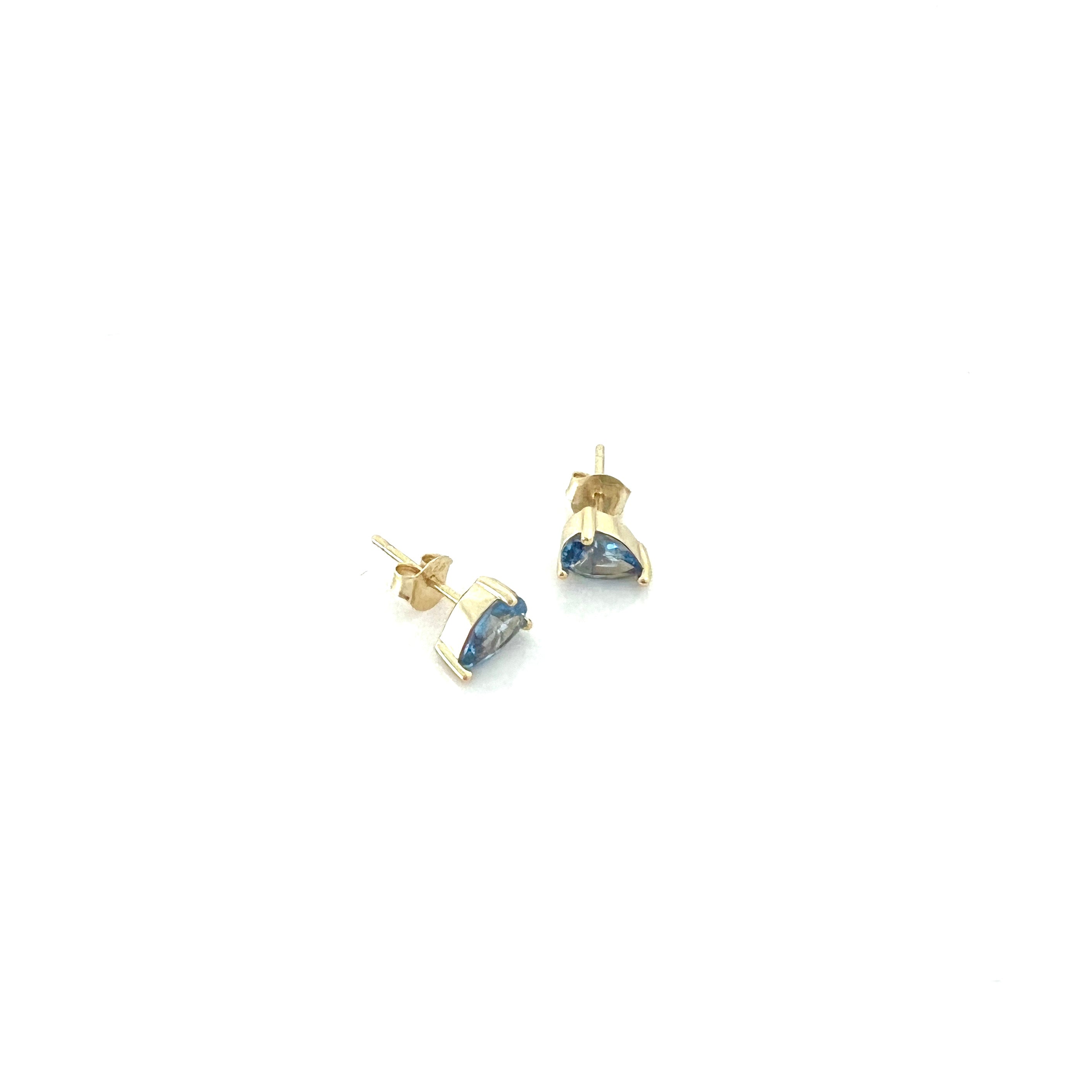 Blue Topaz Pear Shaped Gold Stud Earrings