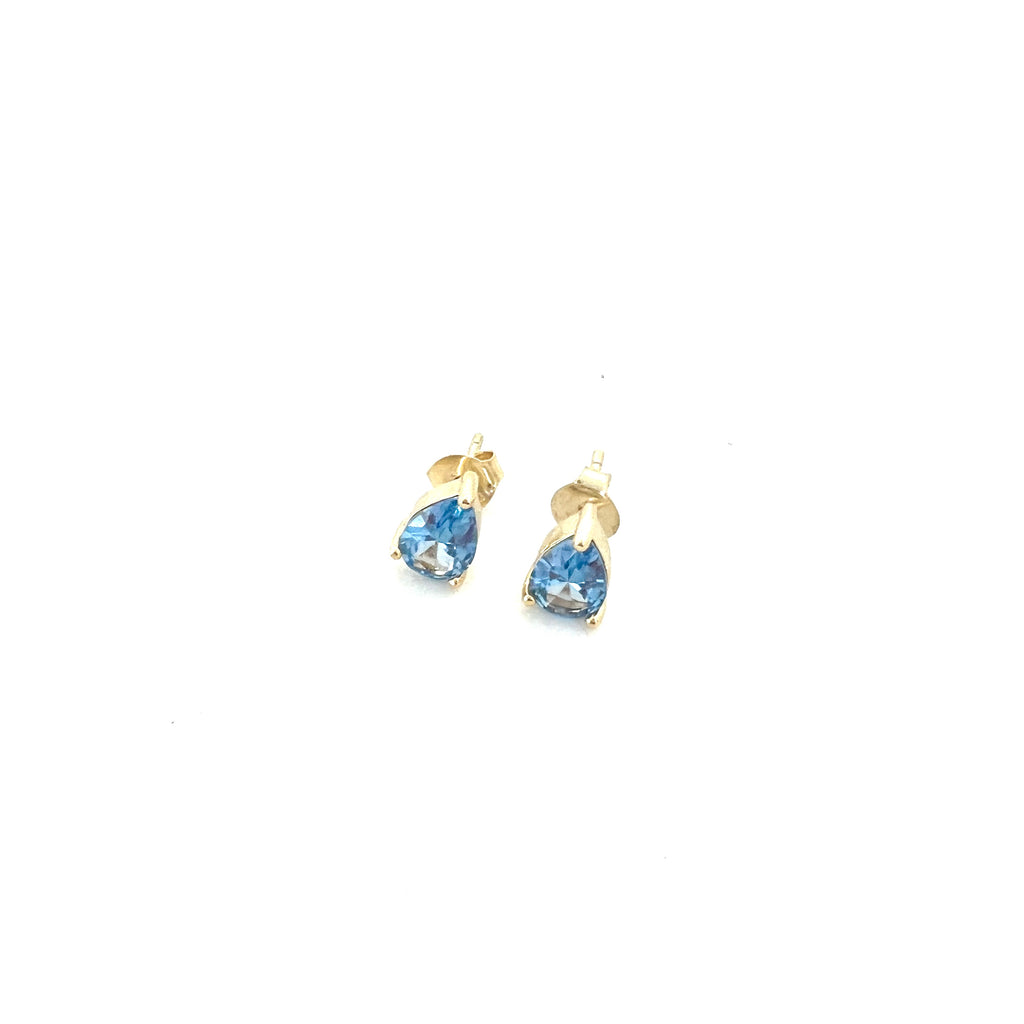 Blue Topaz Pear Shaped Gold Stud Earrings