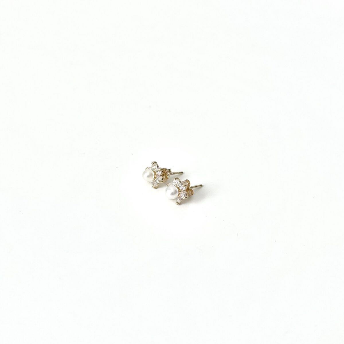 Real Pearl Stud Earrings with Crystals